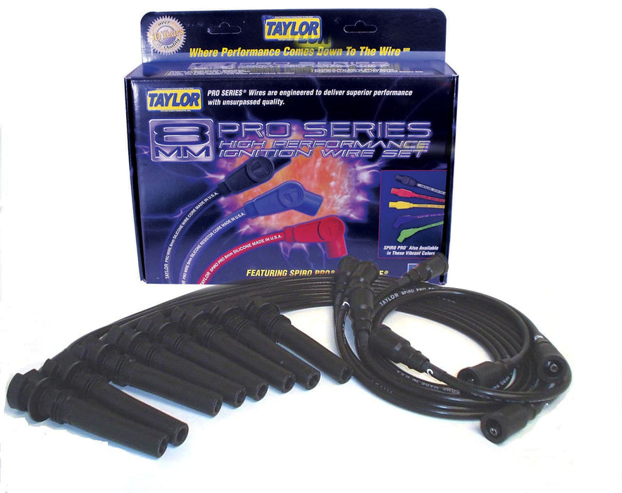 Taylor Cable 72026 8mm Spiro-Pro Ignition Wire Set; Black; Stock; 9.5 in.; OE Spark Plug Boot; - Truck Part Superstore
