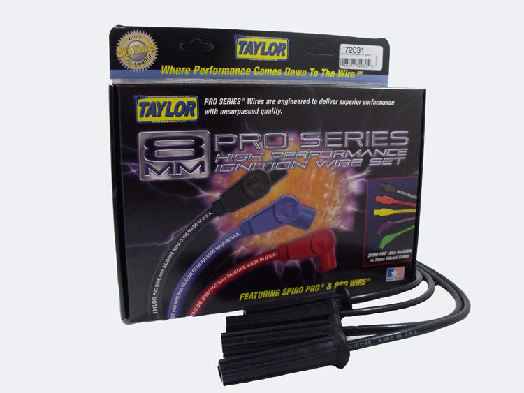 Taylor Cable 72031 8mm Spiro-Pro Ignition Wire Set; Black; Stock; 11.75 in.; 180 Deg. Plug Boot; - Truck Part Superstore