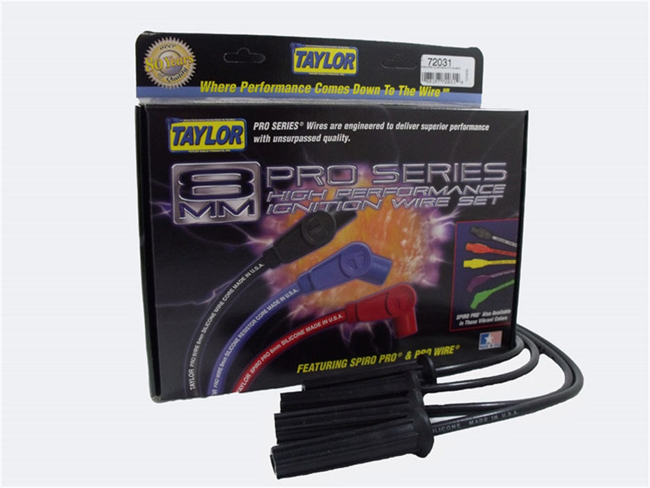 Taylor Cable 72031 8mm Spiro-Pro Ignition Wire Set; Black; Stock; 11.75 in.; 180 Deg. Plug Boot; - Truck Part Superstore
