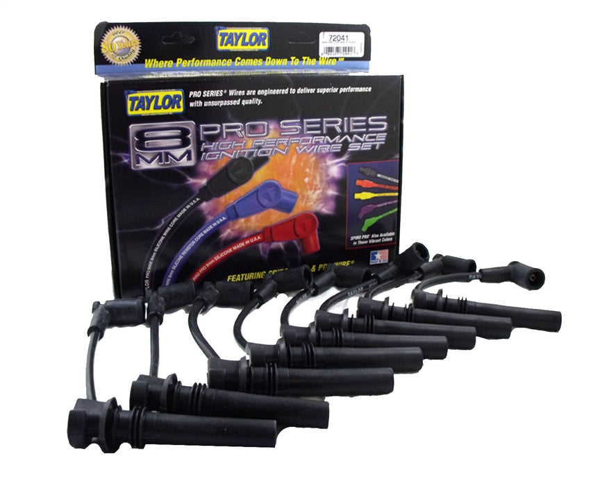 Taylor Cable 72041 8mm Spiro-Pro Ignition Wire Set; Black; Stock; 9.5 in.; OE Spark Plug Boot; - Truck Part Superstore