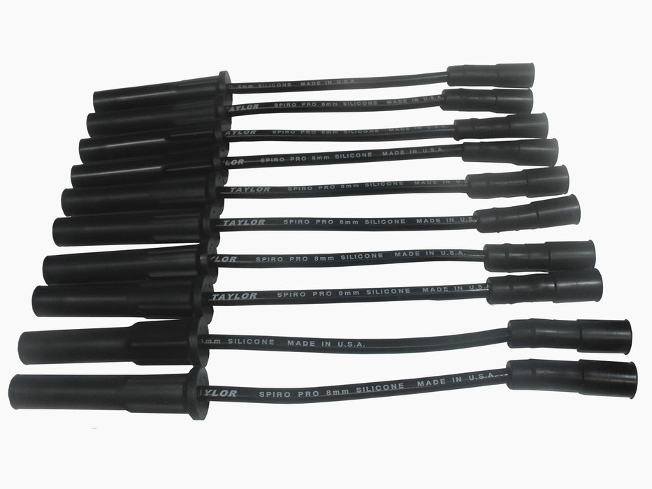 Taylor Cable 72093 8mm Spiro-Pro Ignition Wire Set; Black; Stock; 11.75 in.; 180 Deg. Plug Boot; - Truck Part Superstore