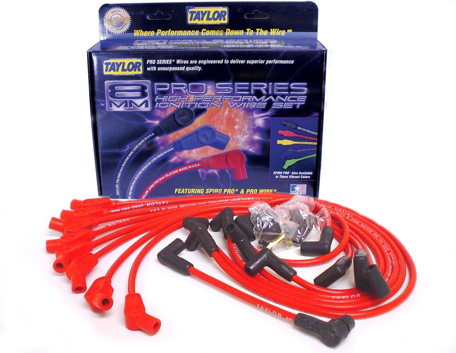 Taylor Cable 72201 8mm Spiro-Pro Ignition Wire Set; Spiro-Wound; Custom Fit; 135 deg.; Red; - Truck Part Superstore