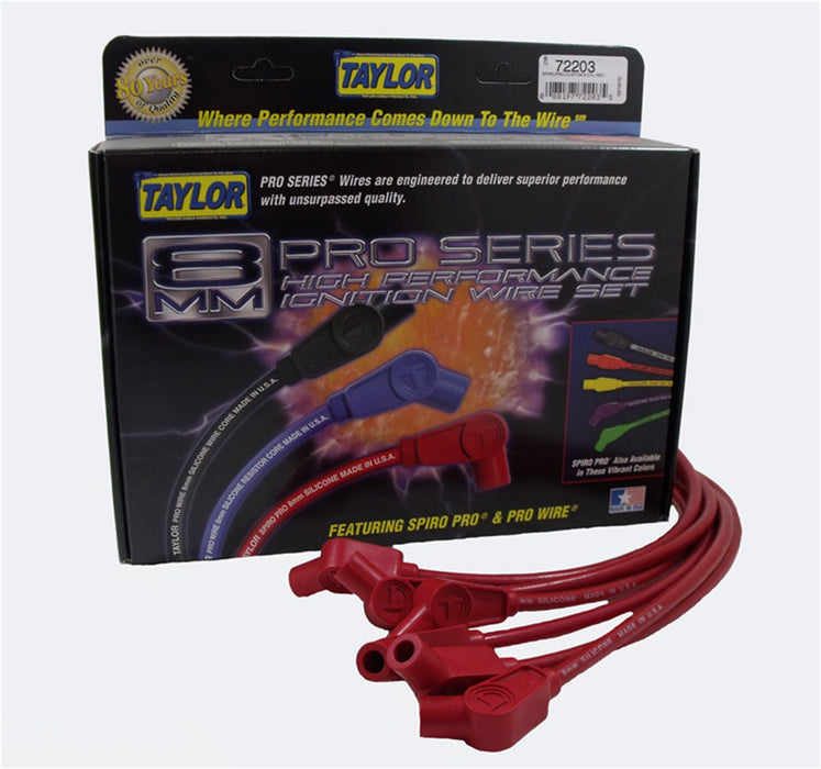 Taylor Cable 72203 8mm Spiro-Pro Ignition Wire Set; Spiro-Wound; Custom Fit; 135 deg.; Red; - Truck Part Superstore
