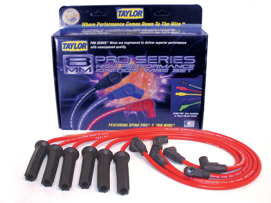 Taylor Cable 72206 8mm Spiro-Pro Ignition Wire Set; Red; Stock; 11.75 in.; 180 Deg. Plug Boot; - Truck Part Superstore