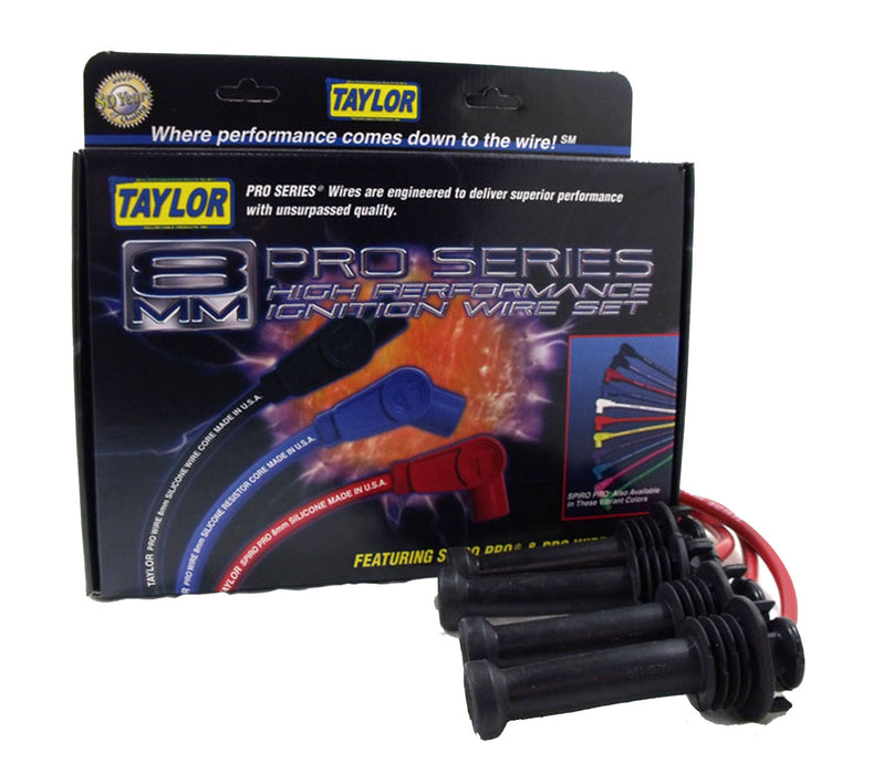 Taylor Cable 72209 8mm Spiro-Pro Ignition Wire Set; Red; Stock; 9.5 in.; OE Spark Plug Boot; - Truck Part Superstore