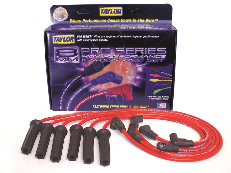 Taylor Cable 72210 8mm Spiro-Pro Ignition Wire Set; Red; Stock; 11.75 in.; 180 Deg. Plug Boot; - Truck Part Superstore
