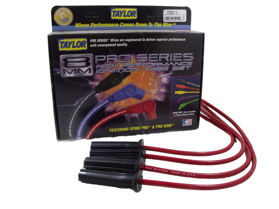 Taylor Cable 72211 8mm Spiro-Pro Ignition Wire Set; Red; Stock; 11.75 in.; 180 Deg. Plug Boot; - Truck Part Superstore