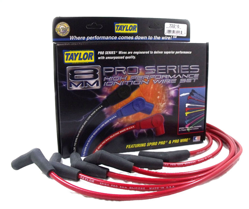 Taylor Cable 72216 8mm Spiro-Pro Ignition Wire Set; Spiro-Wound; Custom Fit; 135 deg.; Red; - Truck Part Superstore