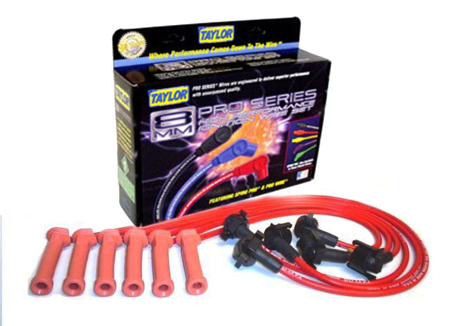 Taylor Cable 72219 8mm Spiro-Pro Ignition Wire Set; Red; Stock; 9.5 in.; OE Spark Plug Boot; - Truck Part Superstore