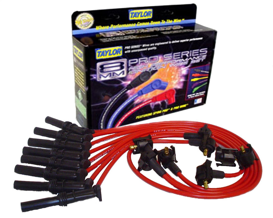 Taylor Cable 72220 8mm Spiro-Pro Ignition Wire Set; Red; Stock; 9.5 in.; OE Spark Plug Boot; - Truck Part Superstore