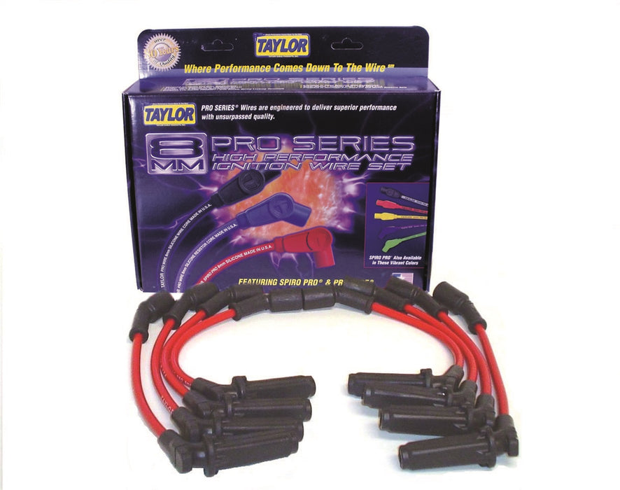 Taylor Cable 72225 8mm Spiro-Pro Ignition Wire Set; Red; Stock; 9.5 in.; OE Spark Plug Boot; - Truck Part Superstore