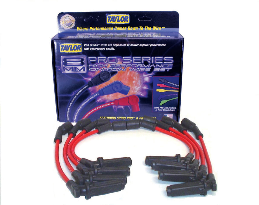 Taylor Cable 72225 8mm Spiro-Pro Ignition Wire Set; Red; Stock; 9.5 in.; OE Spark Plug Boot; - Truck Part Superstore