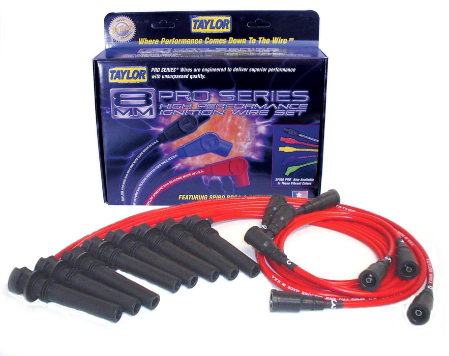 Taylor Cable 72234 8mm Spiro-Pro Ignition Wire Set; Red; Stock; 9.5 in.; OE Spark Plug Boot; - Truck Part Superstore