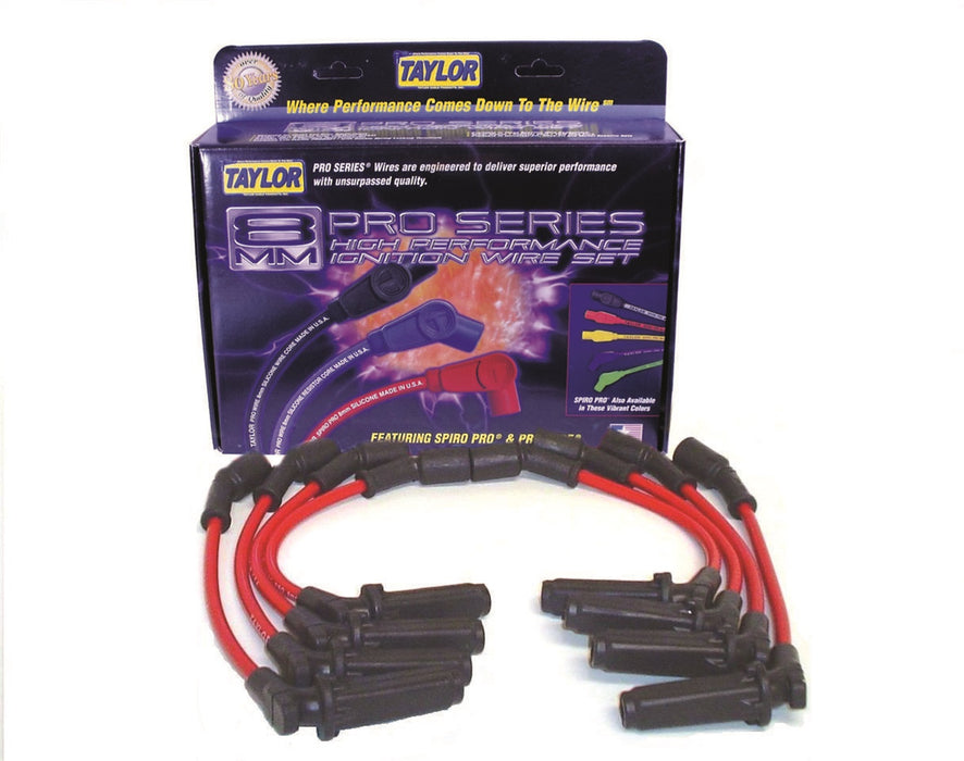 Taylor Cable 72235 8mm Spiro-Pro Ignition Wire Set; Red; Stock; 11.75 in.; 180 Deg. Plug Boot; - Truck Part Superstore