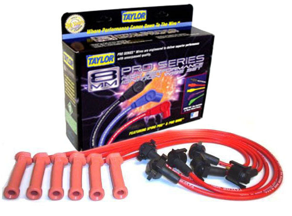 Taylor Cable 72237 8mm Spiro-Pro Ignition Wire Set; Red; Stock; 9.5 in.; OE Spark Plug Boot; - Truck Part Superstore