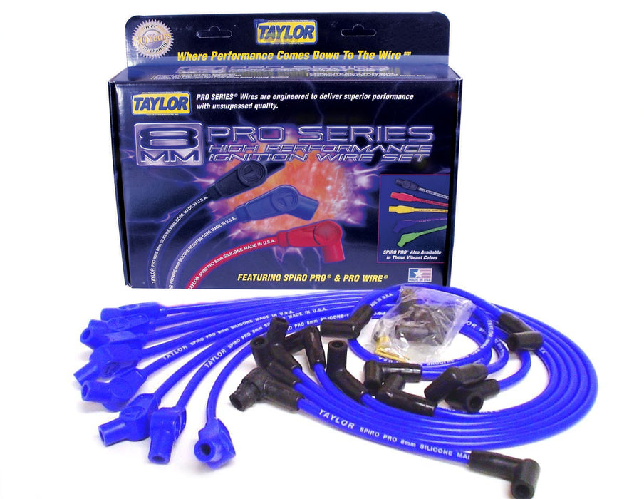 Taylor Cable 72601 8mm Spiro-Pro Ignition Wire Set; Spiro-Wound; Custom Fit; 135 deg.; Blue; - Truck Part Superstore