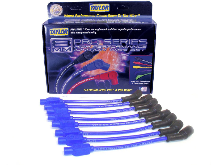 Taylor Cable 72605 8mm Spiro-Pro Ignition Wire Set; Blue; Stock; 11.75 in.; 180 Deg. Plug Boot; - Truck Part Superstore