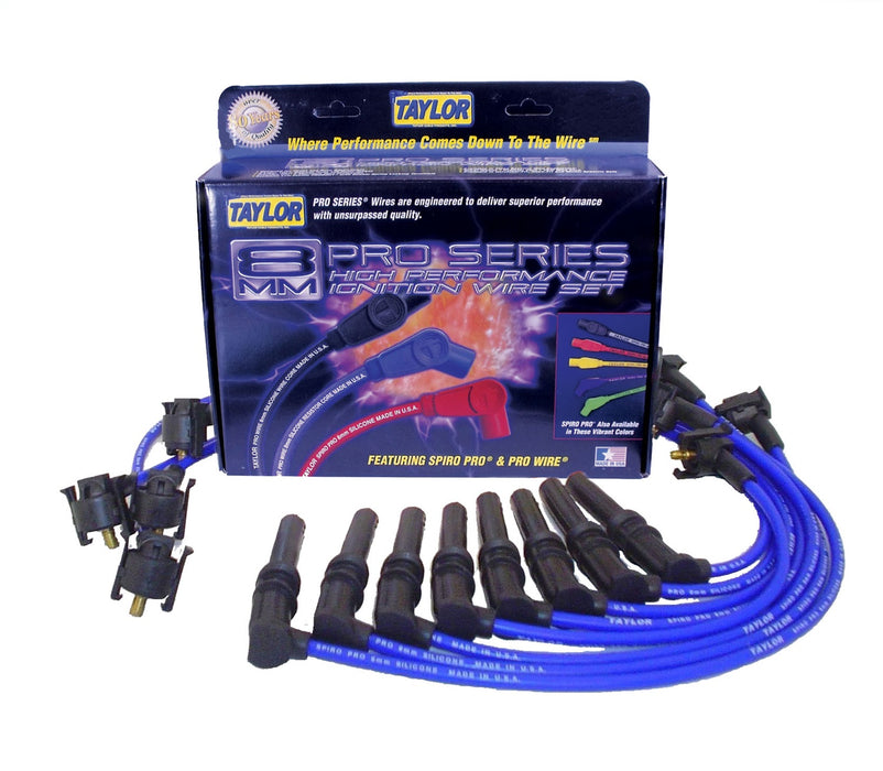 Taylor Cable 72620 8mm Spiro-Pro Ignition Wire Set; Blue; Stock; 9.5 in.; OE Spark Plug Boot; - Truck Part Superstore