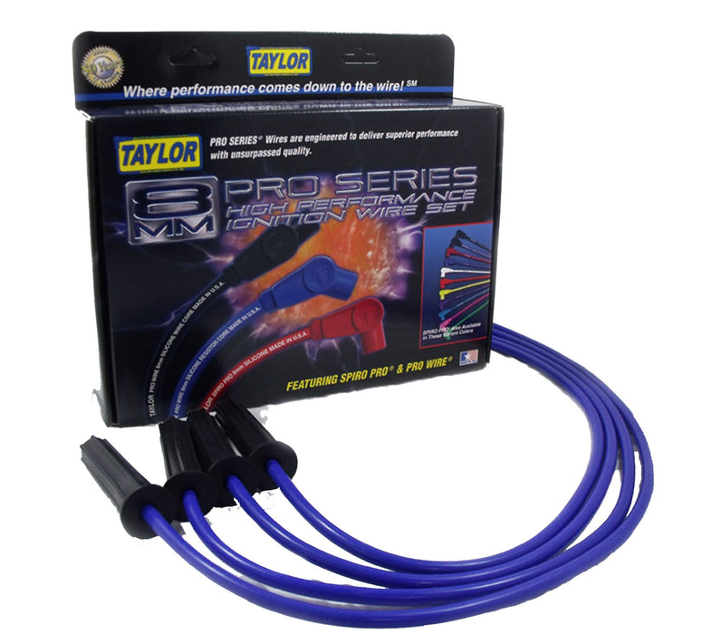 Taylor Cable 72624 8mm Spiro-Pro Ignition Wire Set; Blue; Stock; 11.75 in.; 180 Deg. Plug Boot; - Truck Part Superstore