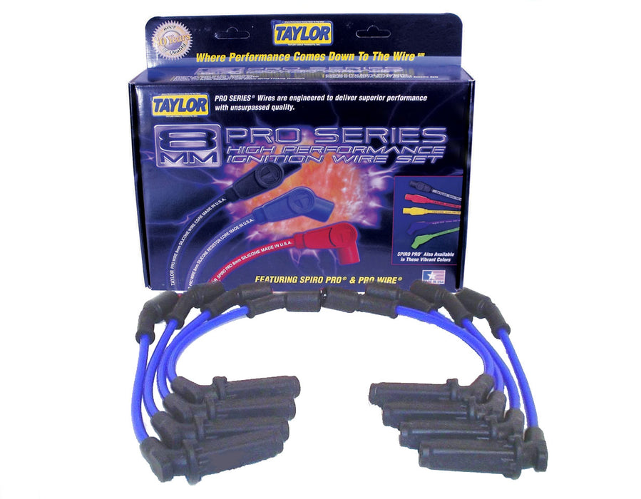 Taylor Cable 72625 8mm Spiro-Pro Ignition Wire Set; Blue; Stock; 9.5 in.; OE Spark Plug Boot; - Truck Part Superstore