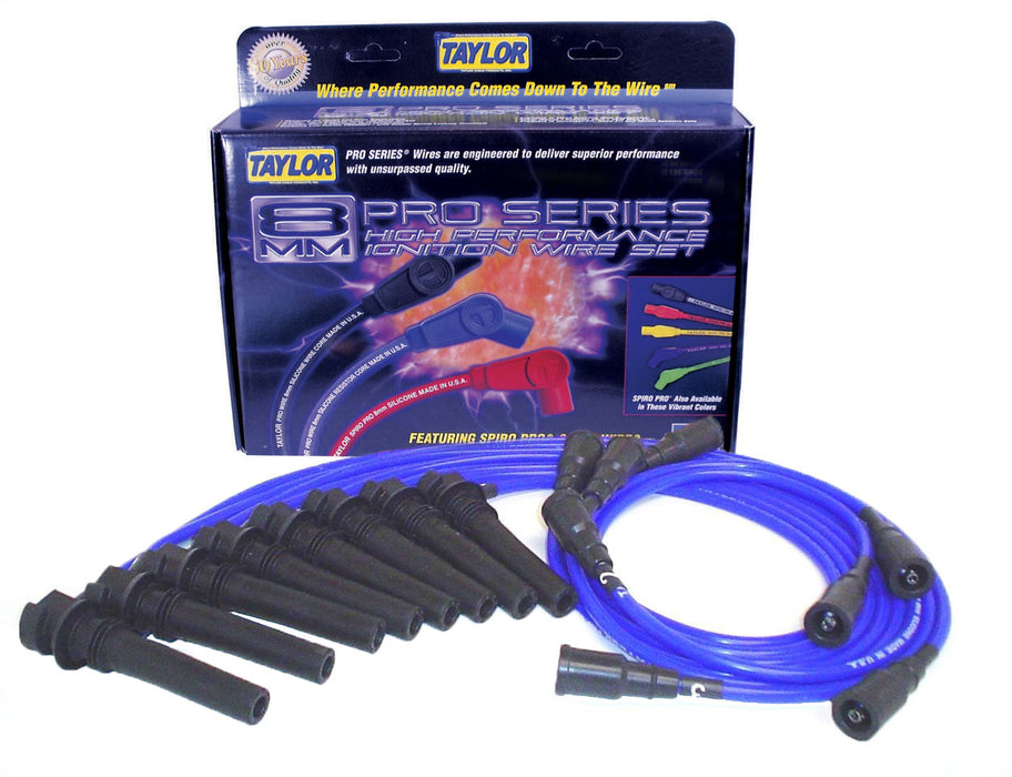 Taylor Cable 72626 8mm Spiro-Pro Ignition Wire Set; Blue; Stock; 9.5 in.; OE Spark Plug Boot; - Truck Part Superstore
