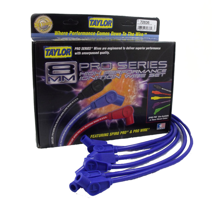 Taylor Cable 72636 8mm Spiro-Pro Ignition Wire Set; Spiro-Wound; Custom Fit; 135 deg.; Blue; - Truck Part Superstore