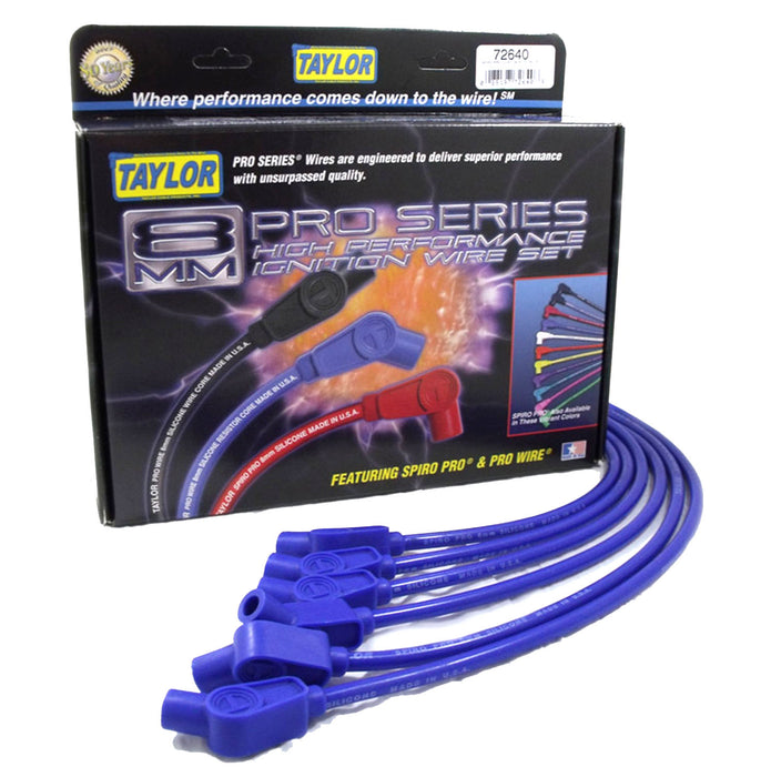 Taylor Cable 74622 8mm Spiro-Pro Ignition Wire Set; Spiro-Wound; Custom Fit; 90/135 deg.; Blue; - Truck Part Superstore