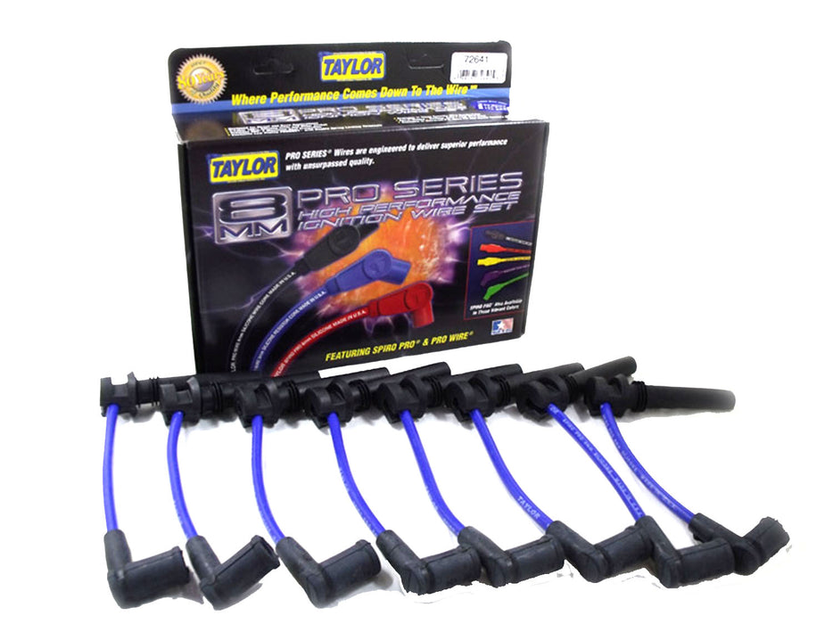 Taylor Cable 72641 8mm Spiro-Pro Ignition Wire Set; Blue; Stock; 9.5 in.; OE Spark Plug Boot; - Truck Part Superstore