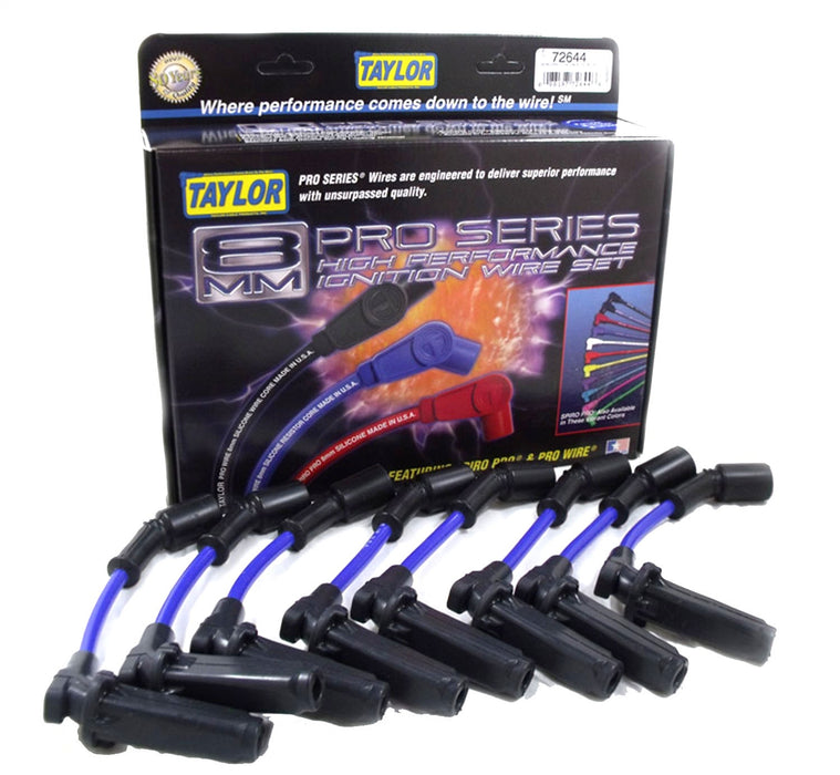 Taylor Cable 72644 8mm Spiro-Pro Ignition Wire Set; Blue; Stock; 9.5 in.; OE Spark Plug Boot; - Truck Part Superstore