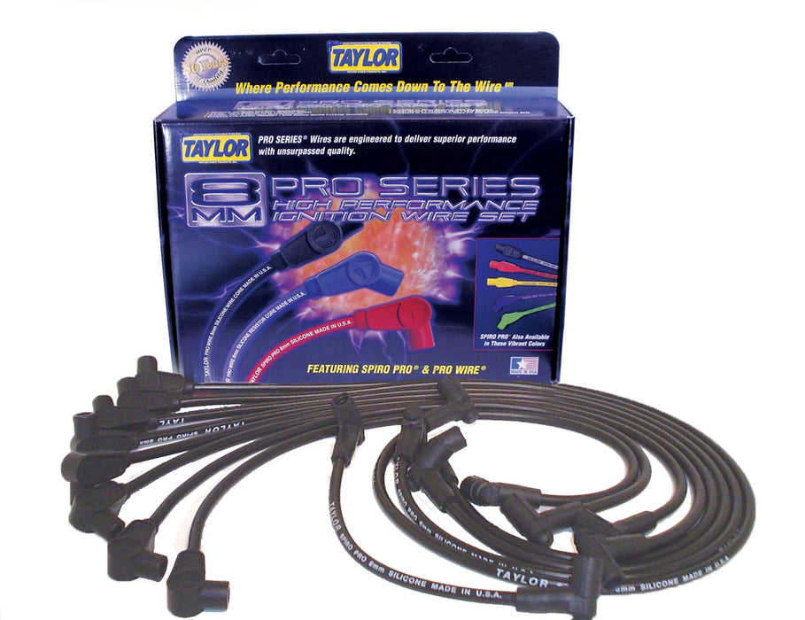 Taylor Cable 74002 8mm Spiro-Pro Ignition Wire Set; Spiro-Wound; Custom Fit; 90 deg.; Black; - Truck Part Superstore