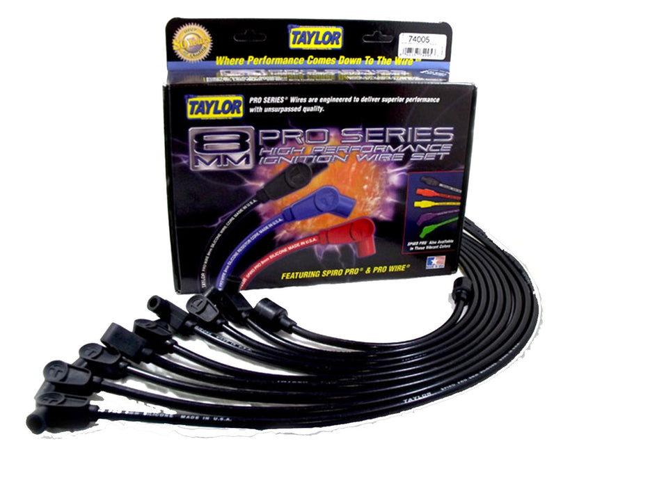 Taylor Cable 74005 8mm Spiro-Pro Ignition Wire Set; Spiro-Wound; Custom Fit; 90 deg.; Black; - Truck Part Superstore