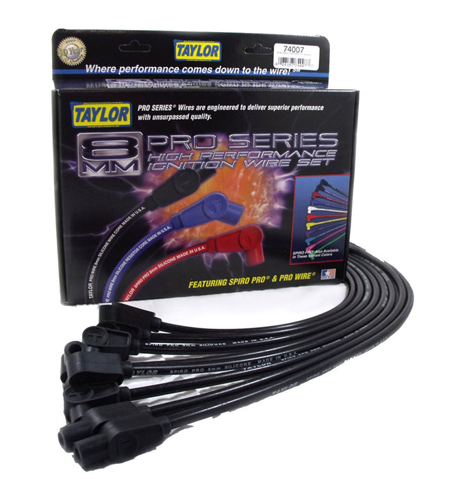 Taylor Cable 74007 8mm Spiro-Pro Ignition Wire Set; Spiro-Wound; Custom Fit; 90/180 deg.; Black; - Truck Part Superstore