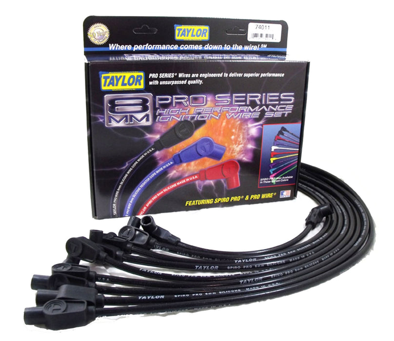 Taylor Cable 74011 8mm Spiro-Pro Ignition Wire Set; Spiro-Wound; Custom Fit; 90/180 deg.; Black; - Truck Part Superstore