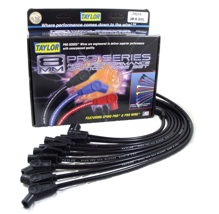 Taylor Cable 74014 8mm Spiro-Pro Ignition Wire Set; Spiro-Wound; Custom Fit; 180/135 deg.; Black; - Truck Part Superstore