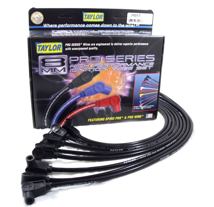 Taylor Cable 74017 8mm Spiro-Pro Ignition Wire Set; Spiro-Wound; Custom Fit; 90 deg.; Black; - Truck Part Superstore