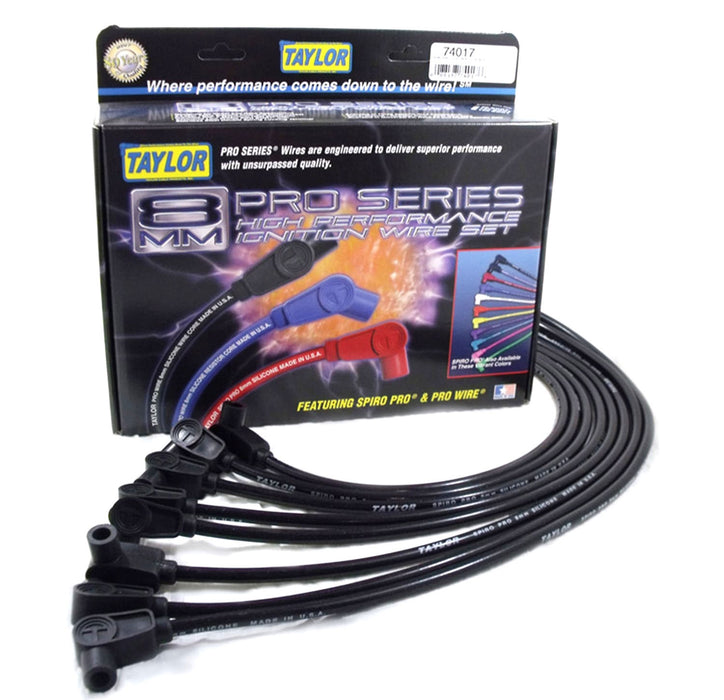 Taylor Cable 74017 8mm Spiro-Pro Ignition Wire Set; Spiro-Wound; Custom Fit; 90 deg.; Black; - Truck Part Superstore