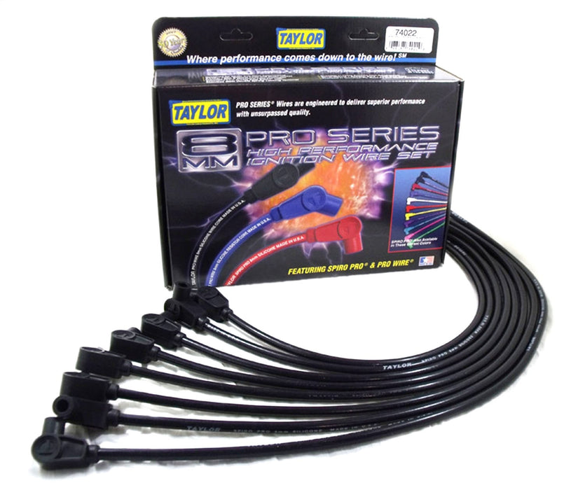 Taylor Cable 74022 8mm Spiro-Pro Ignition Wire Set; Spiro-Wound; Custom Fit; 90/135 deg.; Black; - Truck Part Superstore
