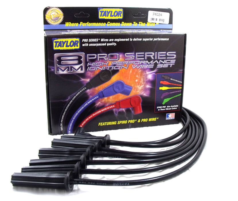Taylor Cable 74024 8mm Spiro-Pro Ignition Wire Set; Black; Stock; 11.75 in.; 180 Deg. Plug Boot; - Truck Part Superstore