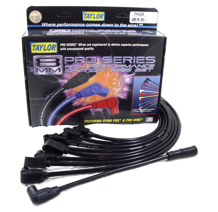 Taylor Cable 74026 8mm Spiro-Pro Ignition Wire Set; Spiro-Wound; Custom Fit; 90 deg.; Black; - Truck Part Superstore