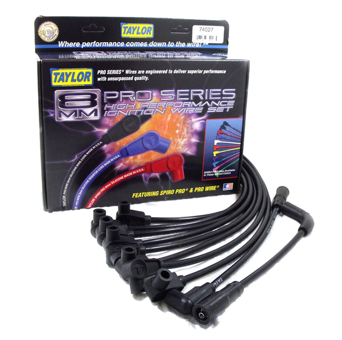 Taylor Cable 74027 8mm Spiro-Pro Ignition Wire Set; Spiro-Wound; Custom Fit; 90 deg.; Black; - Truck Part Superstore