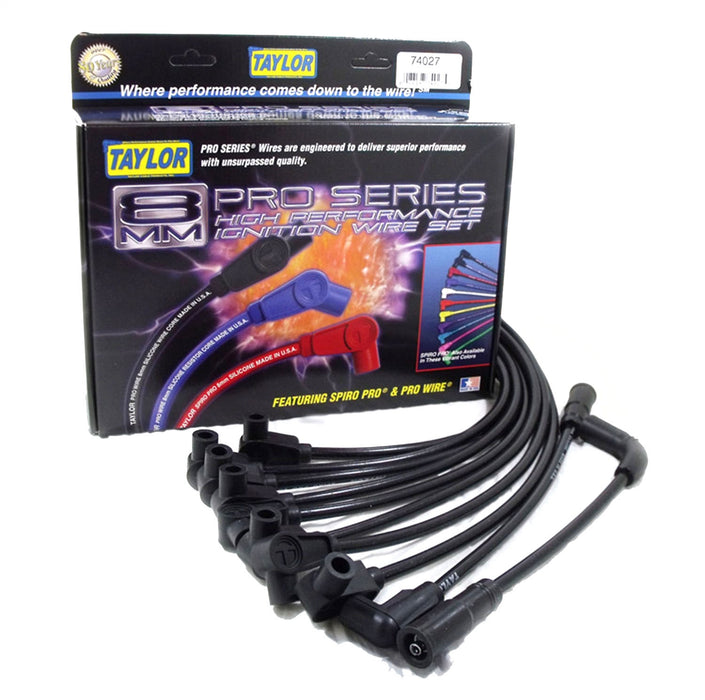 Taylor Cable 74027 8mm Spiro-Pro Ignition Wire Set; Spiro-Wound; Custom Fit; 90 deg.; Black; - Truck Part Superstore