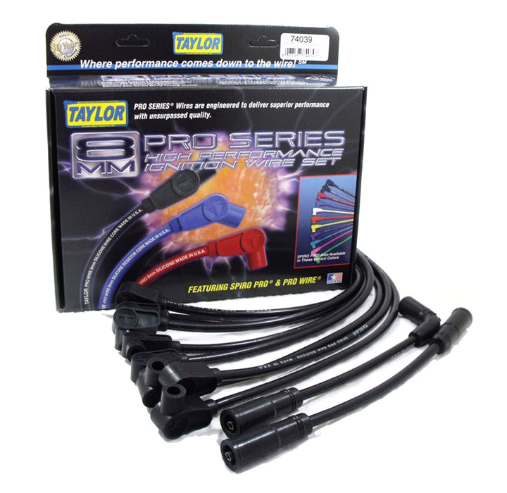 Taylor Cable 74039 8mm Spiro-Pro Ignition Wire Set; Spiro-Wound; Custom Fit; 90 deg.; Black; - Truck Part Superstore