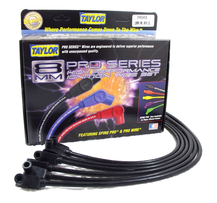Taylor Cable 74043 8mm Spiro-Pro Ignition Wire Set; Spiro-Wound; Custom Fit; 90 deg.; Black; - Truck Part Superstore