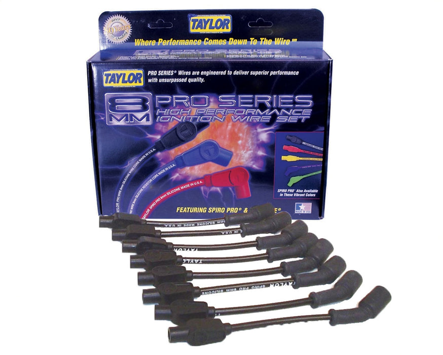 Taylor Cable 74044 8mm Spiro-Pro Ignition Wire Set; Black; Stock; 9.5 in.; 180 Deg. Plug Boot; - Truck Part Superstore