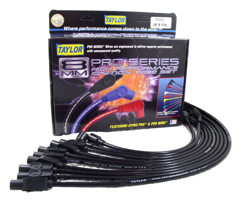 Taylor Cable 74051 8mm Spiro-Pro Ignition Wire Set; Black; Stock; 11.75 in.; 180 Deg. Plug Boot; - Truck Part Superstore