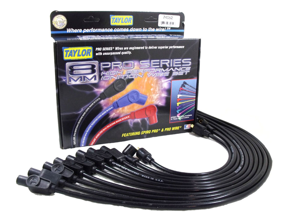 Taylor Cable 74052 8mm Spiro-Pro Ignition Wire Set; Black; Stock; 11.75 in.; 180 Deg. Plug Boot; - Truck Part Superstore