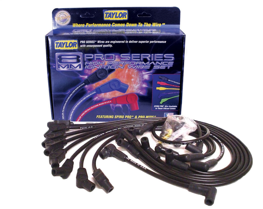 Taylor Cable 74058 8mm Spiro-Pro Ignition Wire Set; Spiro-Wound; Custom Fit; 135 deg.; Black; - Truck Part Superstore