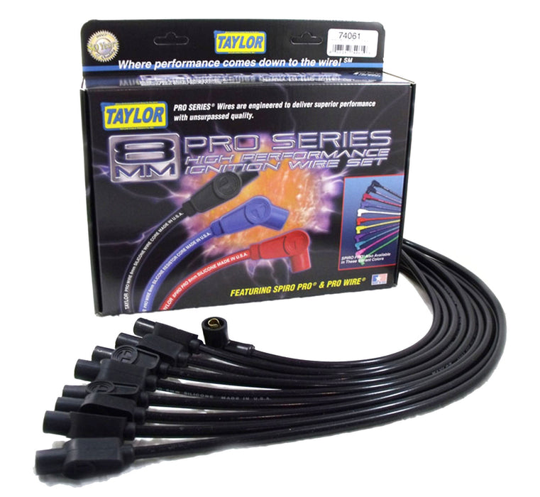 Taylor Cable 74061 8mm Spiro-Pro Ignition Wire Set; Black; Stock; 11.75 in.; 180 Deg. Plug Boot; - Truck Part Superstore