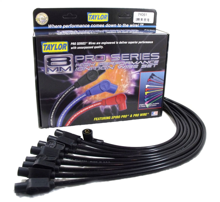 Taylor Cable 74061 8mm Spiro-Pro Ignition Wire Set; Black; Stock; 11.75 in.; 180 Deg. Plug Boot; - Truck Part Superstore