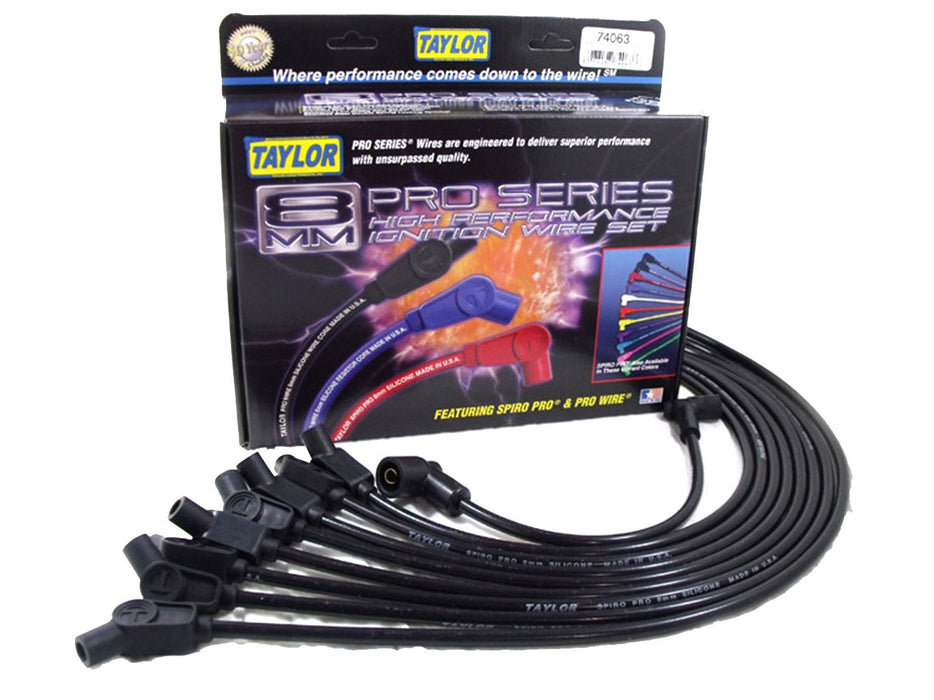 Taylor Cable 74063 8mm Spiro-Pro Ignition Wire Set; Spiro-Wound; Custom Fit; 135 deg.; Black; - Truck Part Superstore